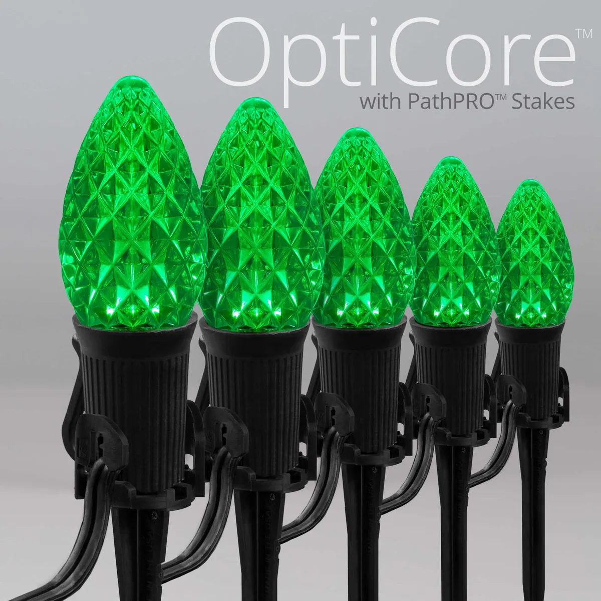 C7 Green OptiCore® Halloween Pathway Lights, 5" PathPRO TM Stakes - Wintergreen Lighting® 87685