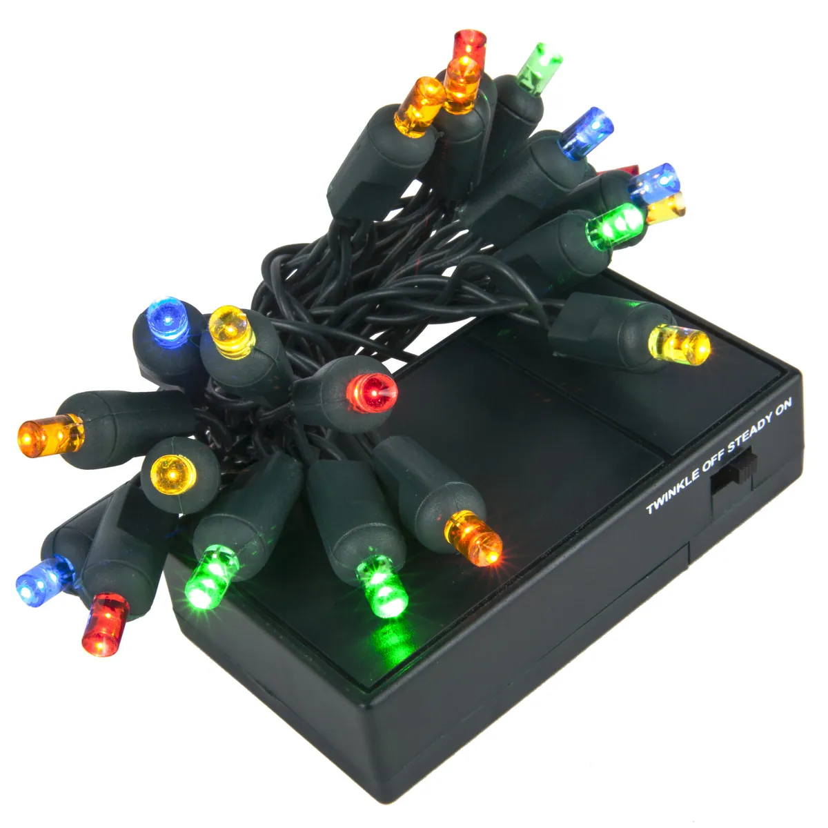 Multicolor Battery Operated 5mm LED Lights, Green Wire - Wintergreen Lighting® 85603