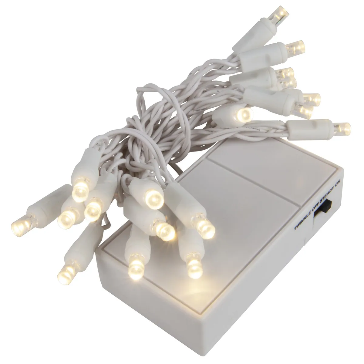 Warm White Battery Operated 5mm LED Lights, White Wire - Wintergreen Lighting® 85601