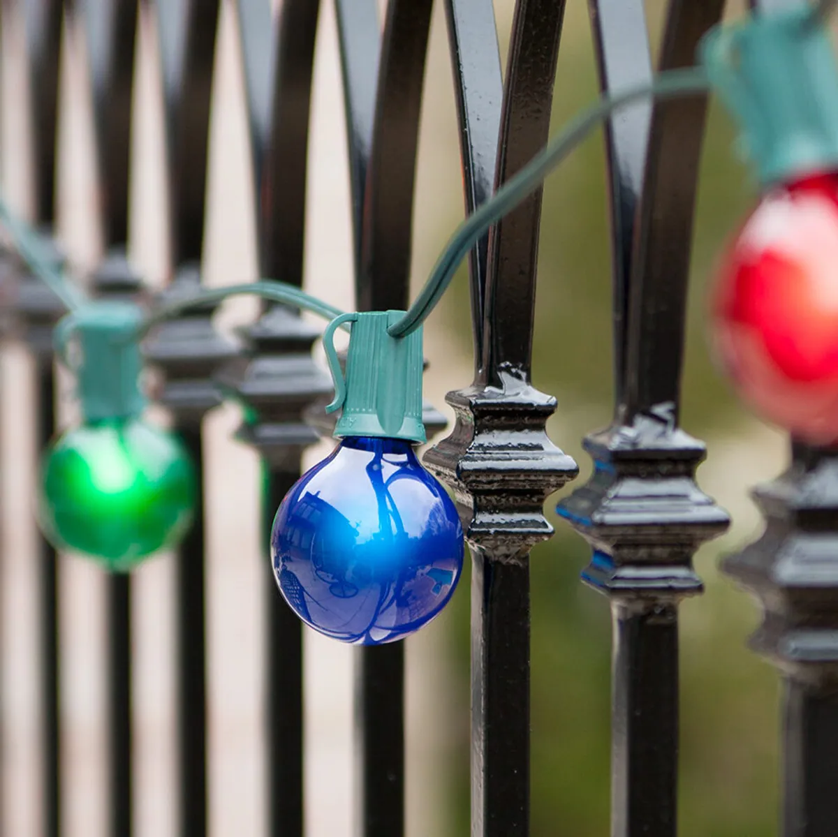 25' Commercial Multicolor Satin Patio String Light Set with 25 G50 Bulbs on Green Wire, E17 Base - Wintergreen Lighting® 69461