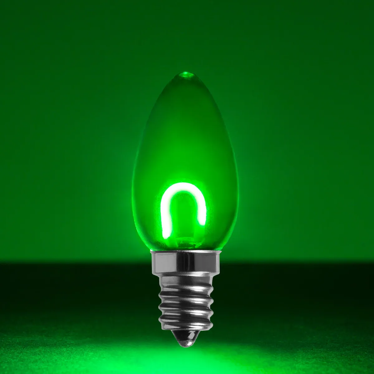 C7 Transparent Shatterproof Green FlexFilament® LED Bulbs, Box of 5 - Wintergreen Lighting® 80645