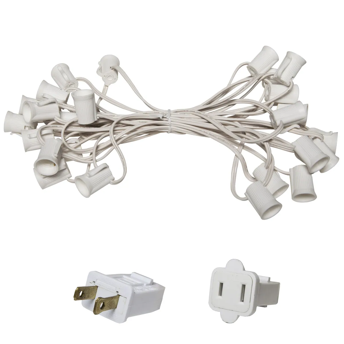E17 - Intermediate Light Stringer, White Wire — 14 ft, 7 sockets, 24 in spacing, SPT1W - Wintergreen Lighting® 72918