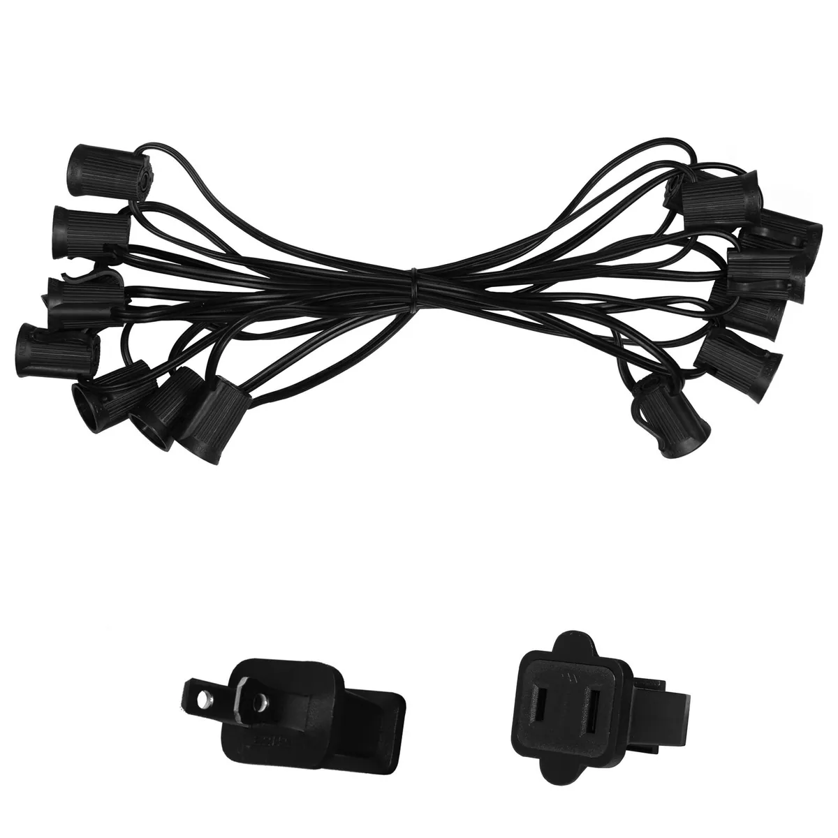 E17 - Intermediate Light Stringer, Black Wire — 10 ft, 10 sockets, 12 in spacing, SPT1W - Wintergreen Lighting® 78547