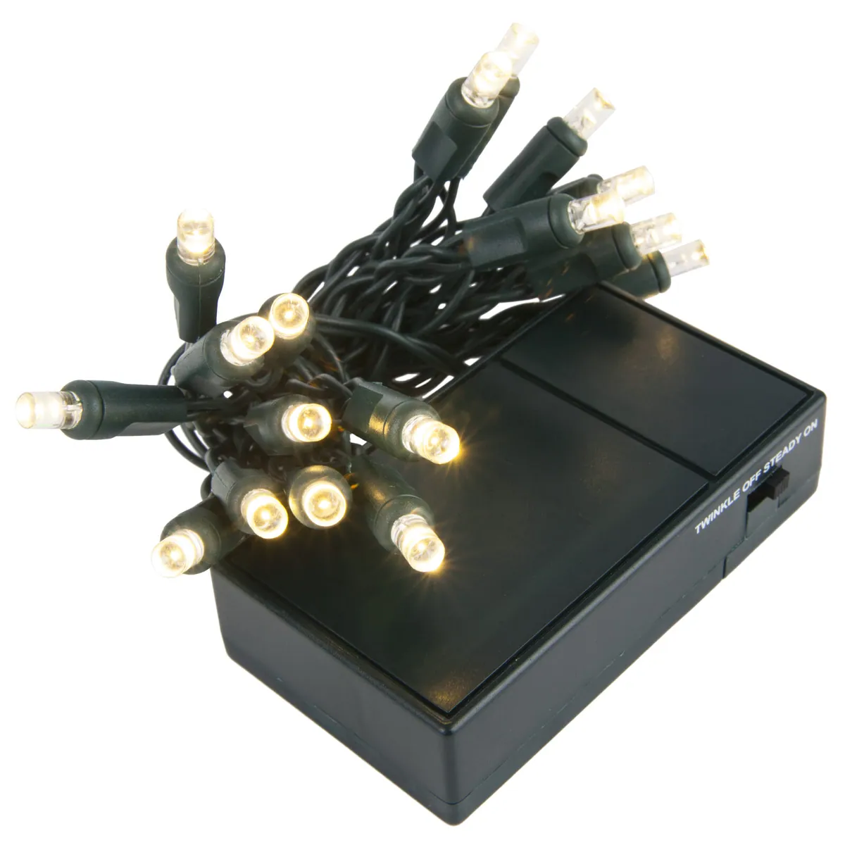 Warm White Battery Operated 5mm LED Lights, Green Wire - Wintergreen Lighting® 85605