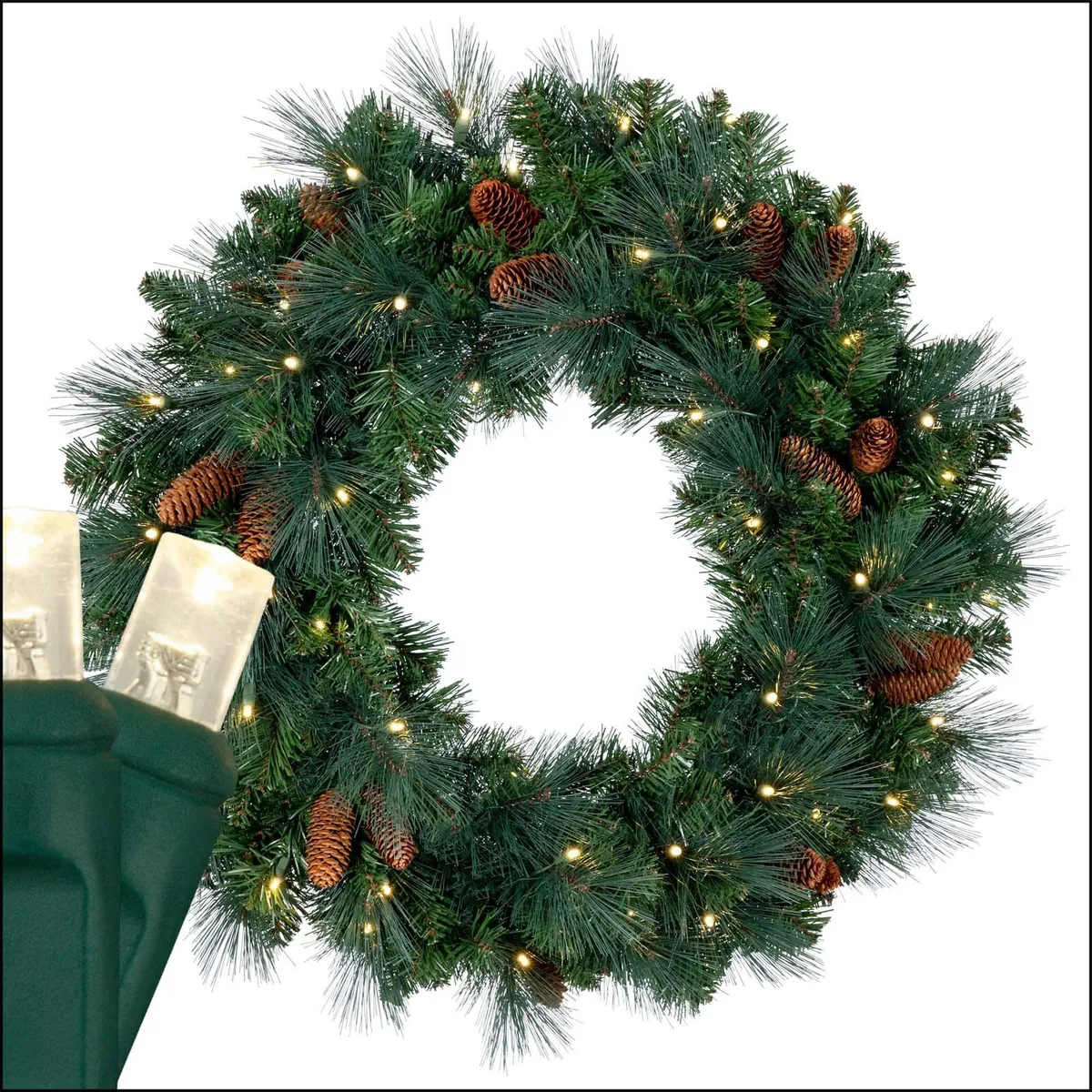 30" Commercial Mixed Noble Prelit LED Wreath, 50 Warm White LED 5mm Lights - Red Sleigh® 85800