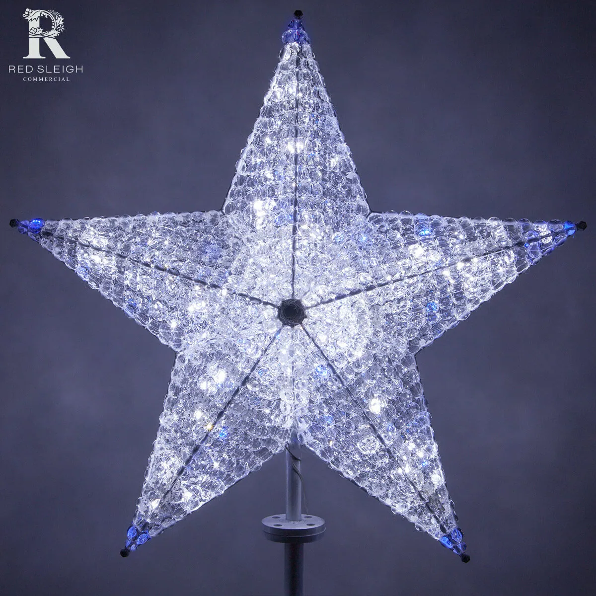 Shimmering Cool White and Blue LED Crystal 5 Point Star Tree Topper - Red Sleigh® 74894