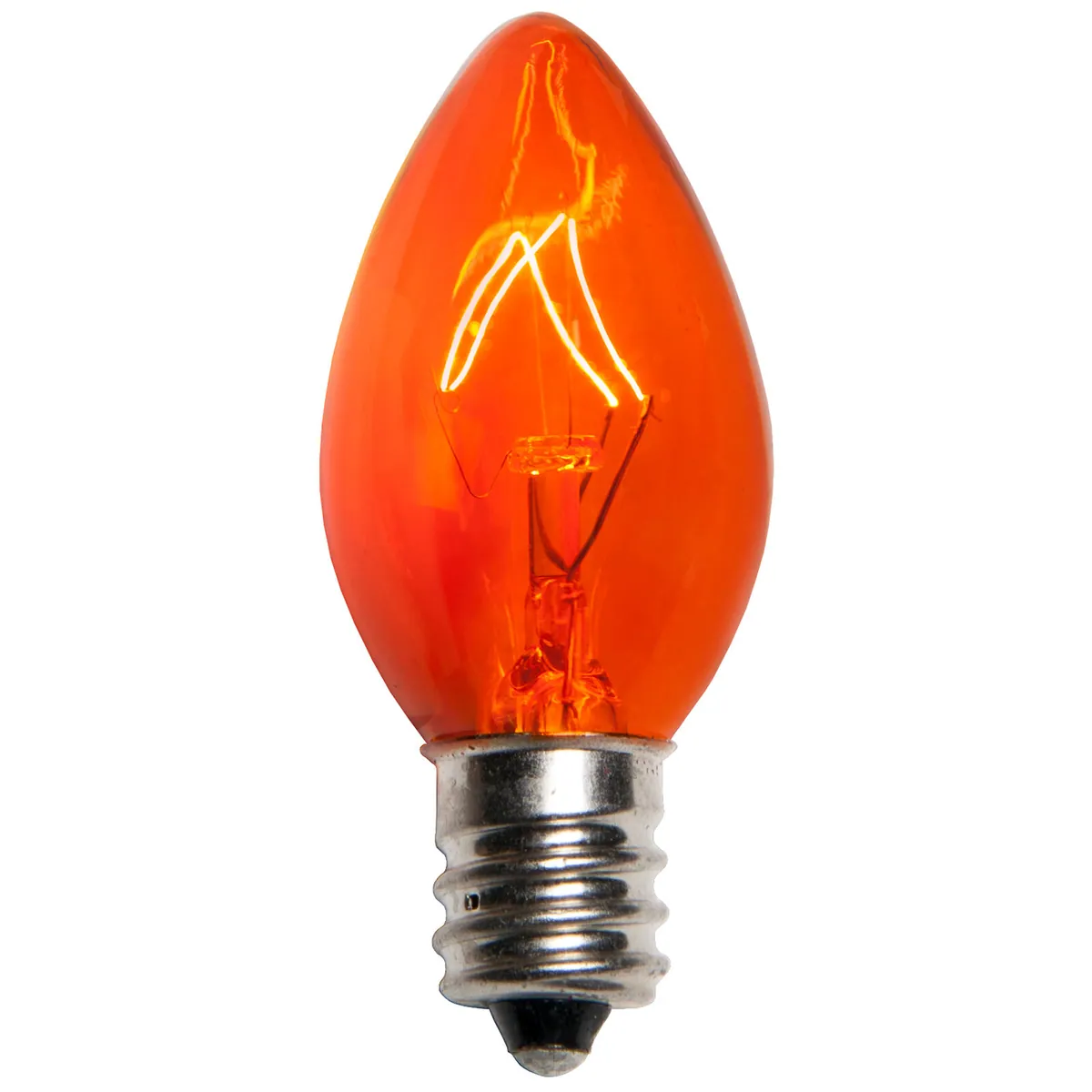 C7 Amber / Orange Triple Dipped Transparent Bulbs, Box of 25 - Wintergreen Lighting® 15122