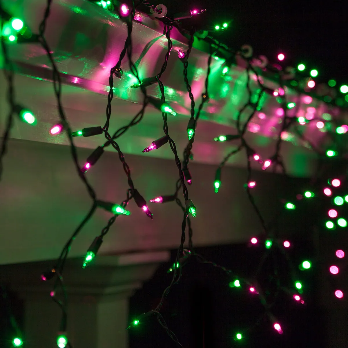 Green, Purple Mini Icicle Lights on Black Wire - Kringle Traditions® 71426
