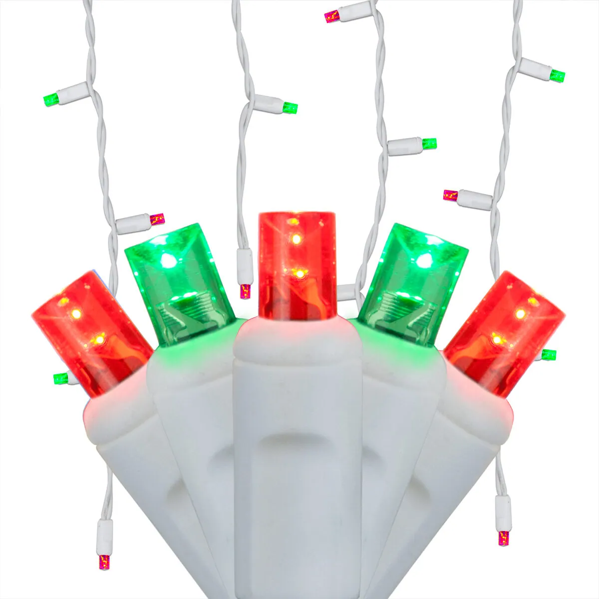 Green, Red 5mm LED Icicle Lights on White Wire - Wintergreen Lighting® 85420