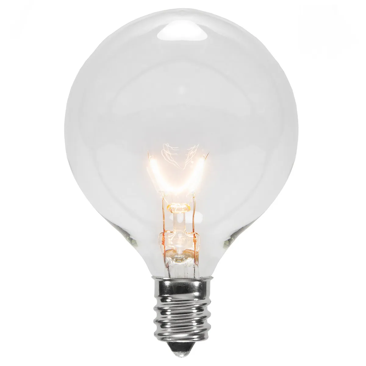 G50 Clear Transparent Globe Lights, E12 - Candelabra Base, Pack of 25 - Wintergreen Lighting® 18771
