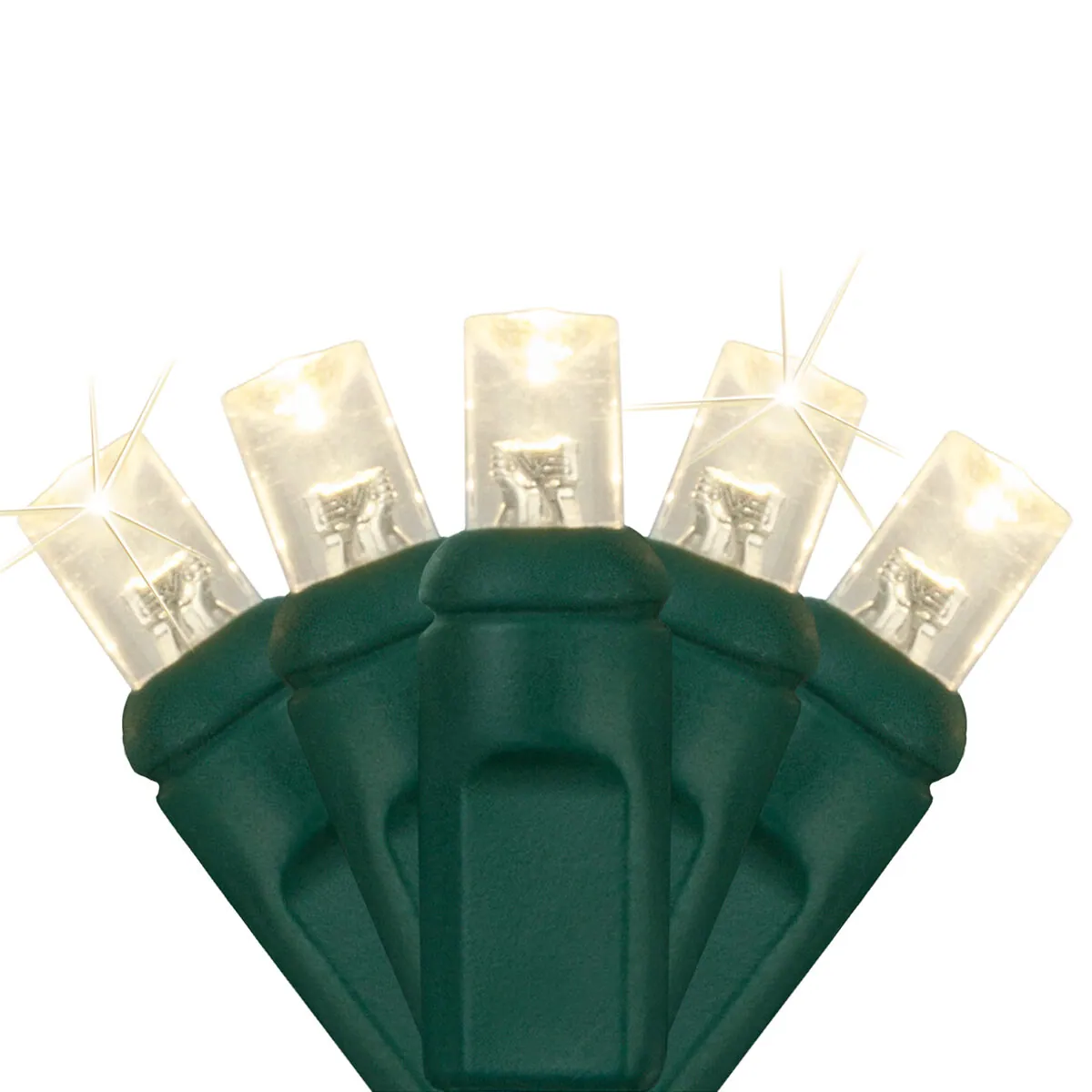 5mm Twinkle Wide Angle Warm White LED Christmas Lights on Green Wire, Male Plug Only - Wintergreen Lighting® 71355