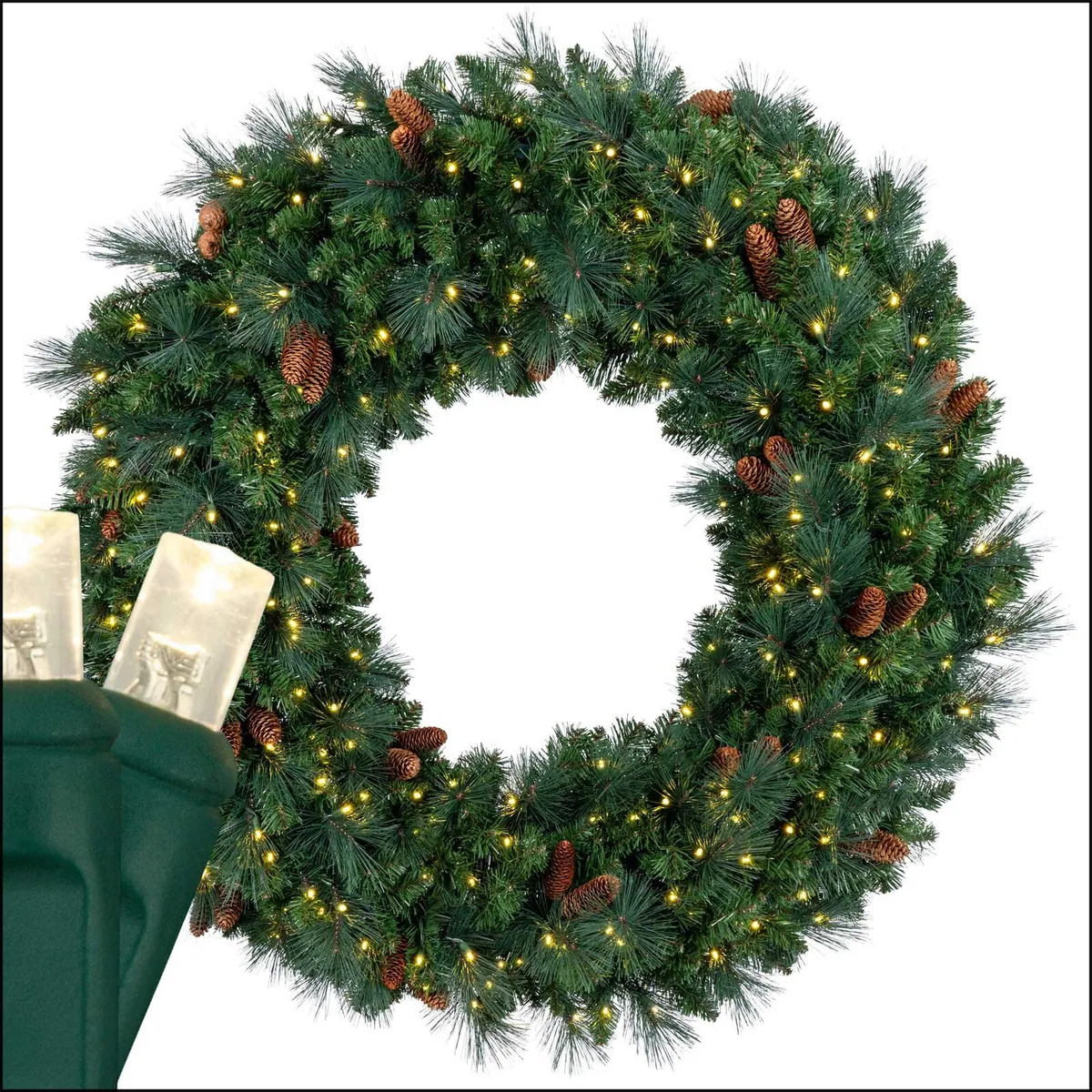 Mixed Noble Prelit Commercial LED Holiday Wreath, Warm White Lights — 48 in, 200 Lights - Red Sleigh® 85804