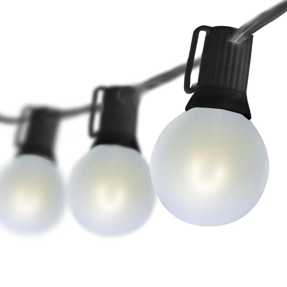 10' Cool White FlexFilament TM Satin LED Patio String Light Set with 10 G50 Bulbs on Black Wire, E12 Base - Wintergreen Lighting® 79800