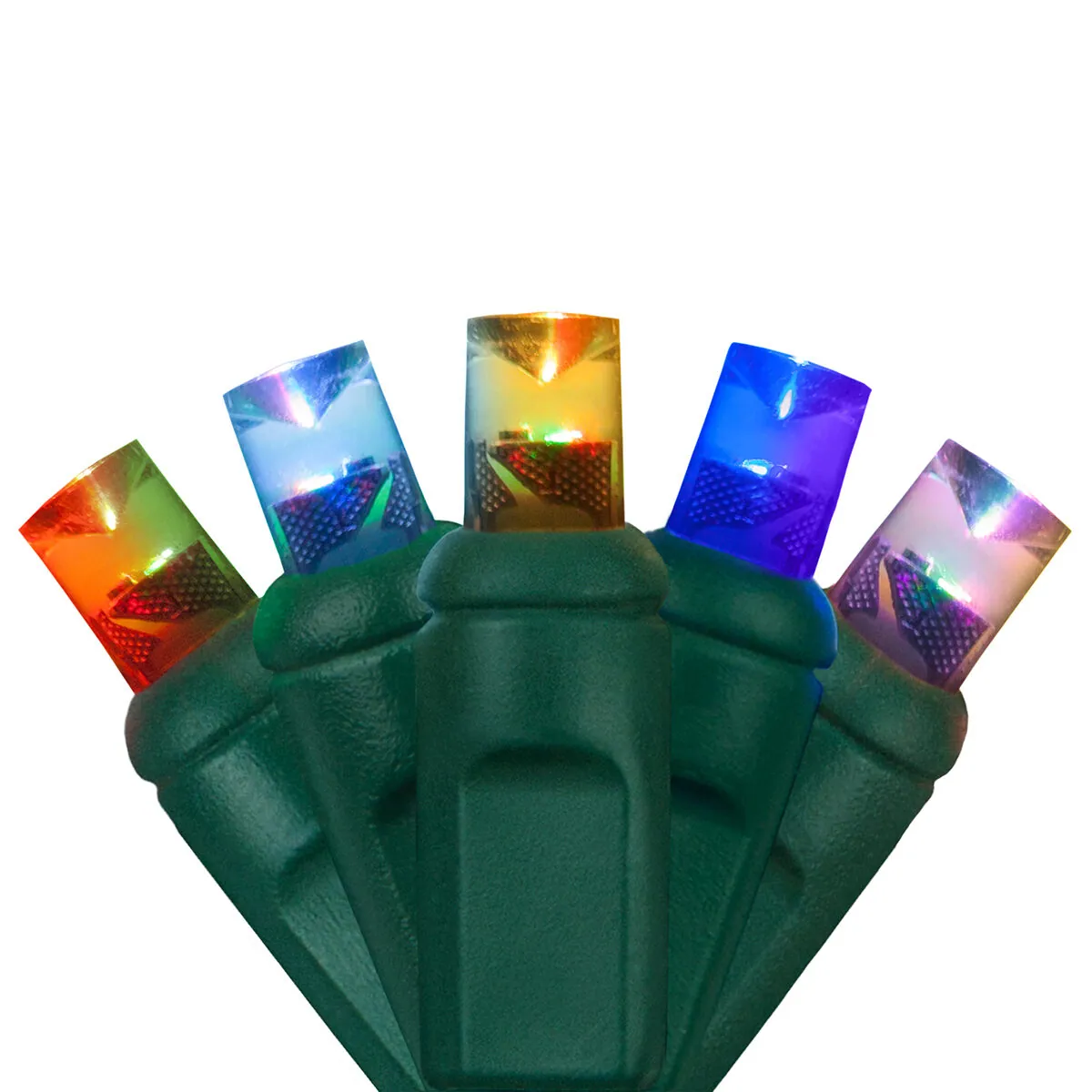 5mm Wide Angle Multi Color Color Change LED Christmas Lights on Green Wire - Wintergreen Lighting® 83905