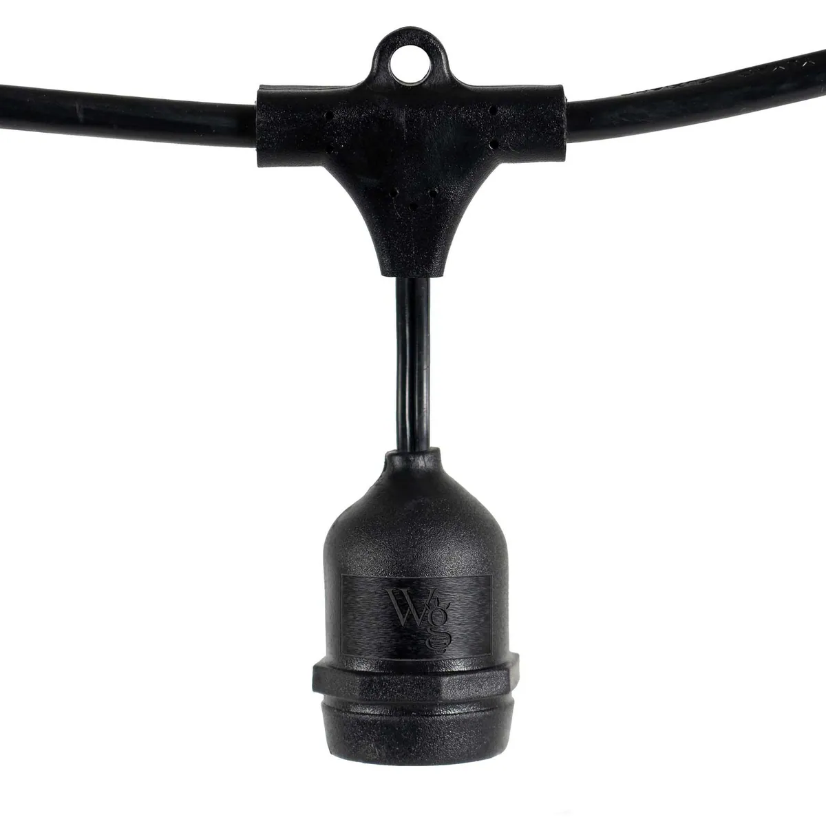 E26 - Medium Light Patio Stringer with Drops, Black Wire — 100 ft, 50 sockets, 24 in spacing - Wintergreen Lighting® 83270