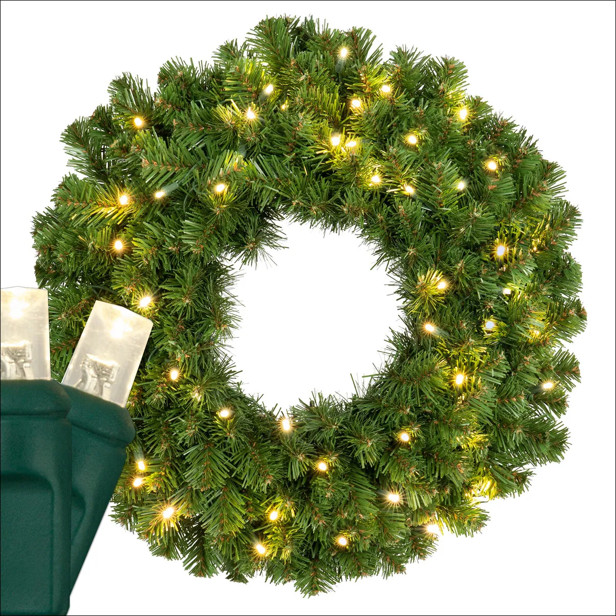 24" Commercial Sequoia Fir Prelit LED Wreath, 50 Warm White LED 5mm Lights - Red Sleigh® 85499