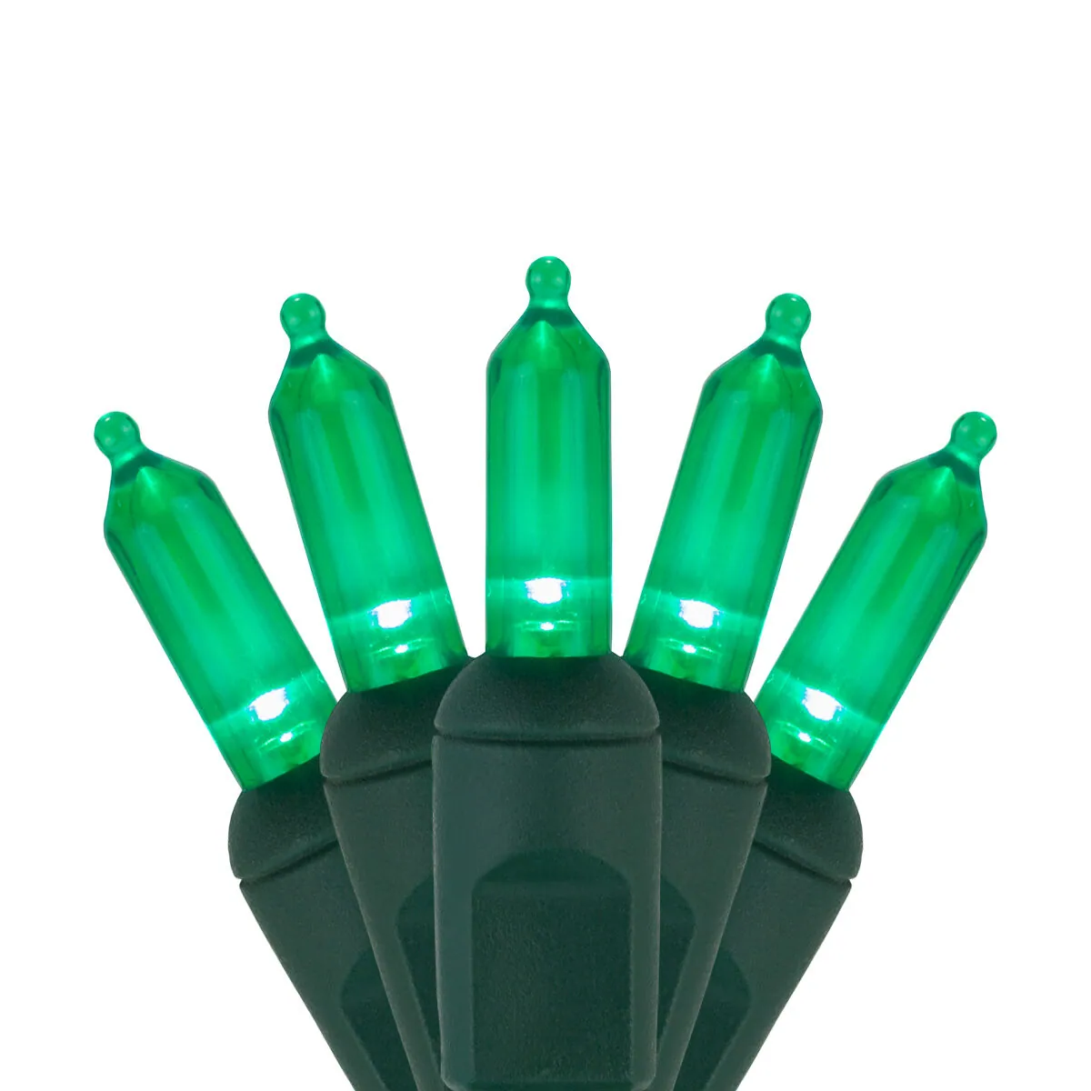 T5 Green LED Christmas Tree Lights on Green Wire - Wintergreen Lighting® 85254