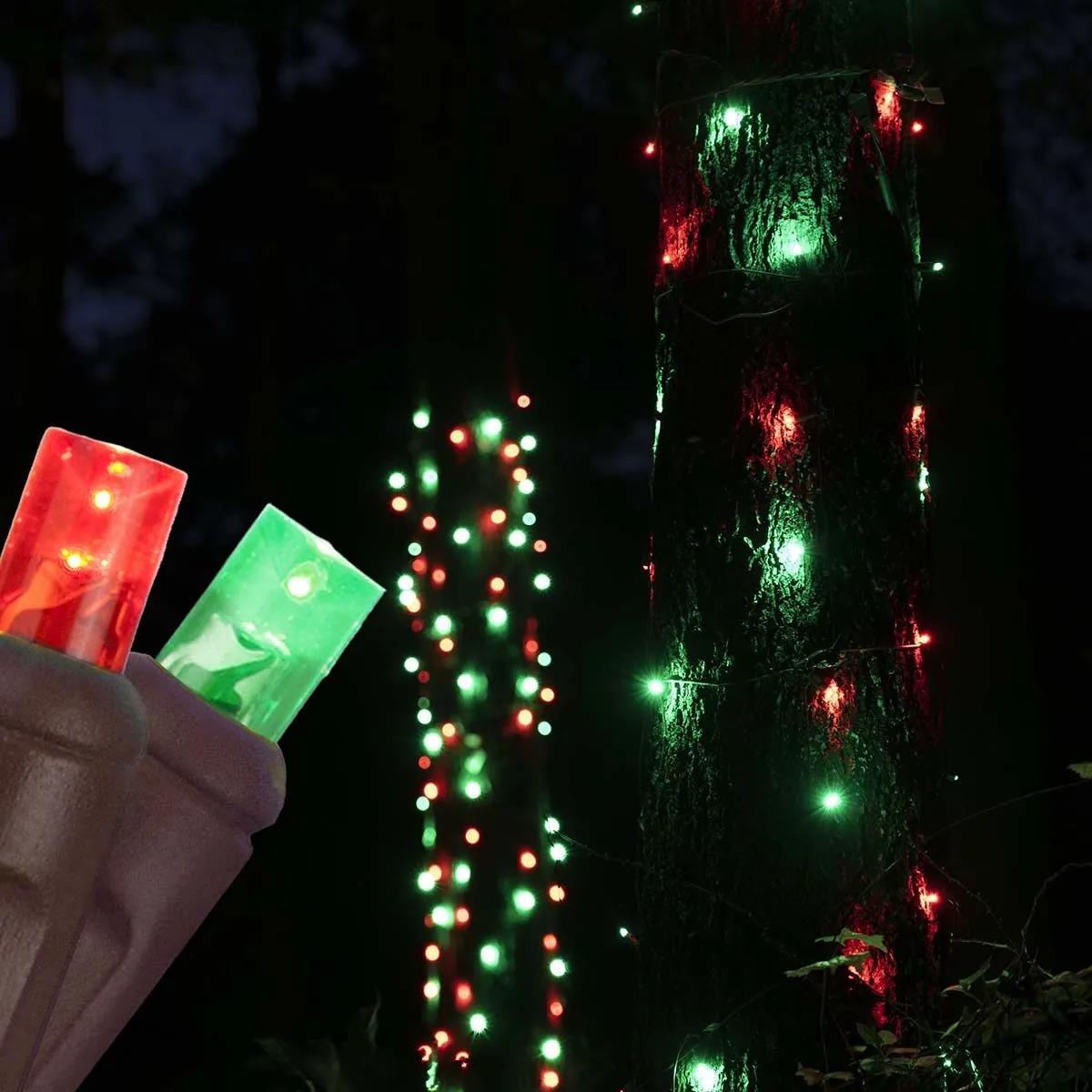 20" x 45" Red, Green StretchNet Pro 5mm LED Christmas Trunk Wrap Lights, 50 Lights on Brown Wire - Wintergreen Lighting® 81116