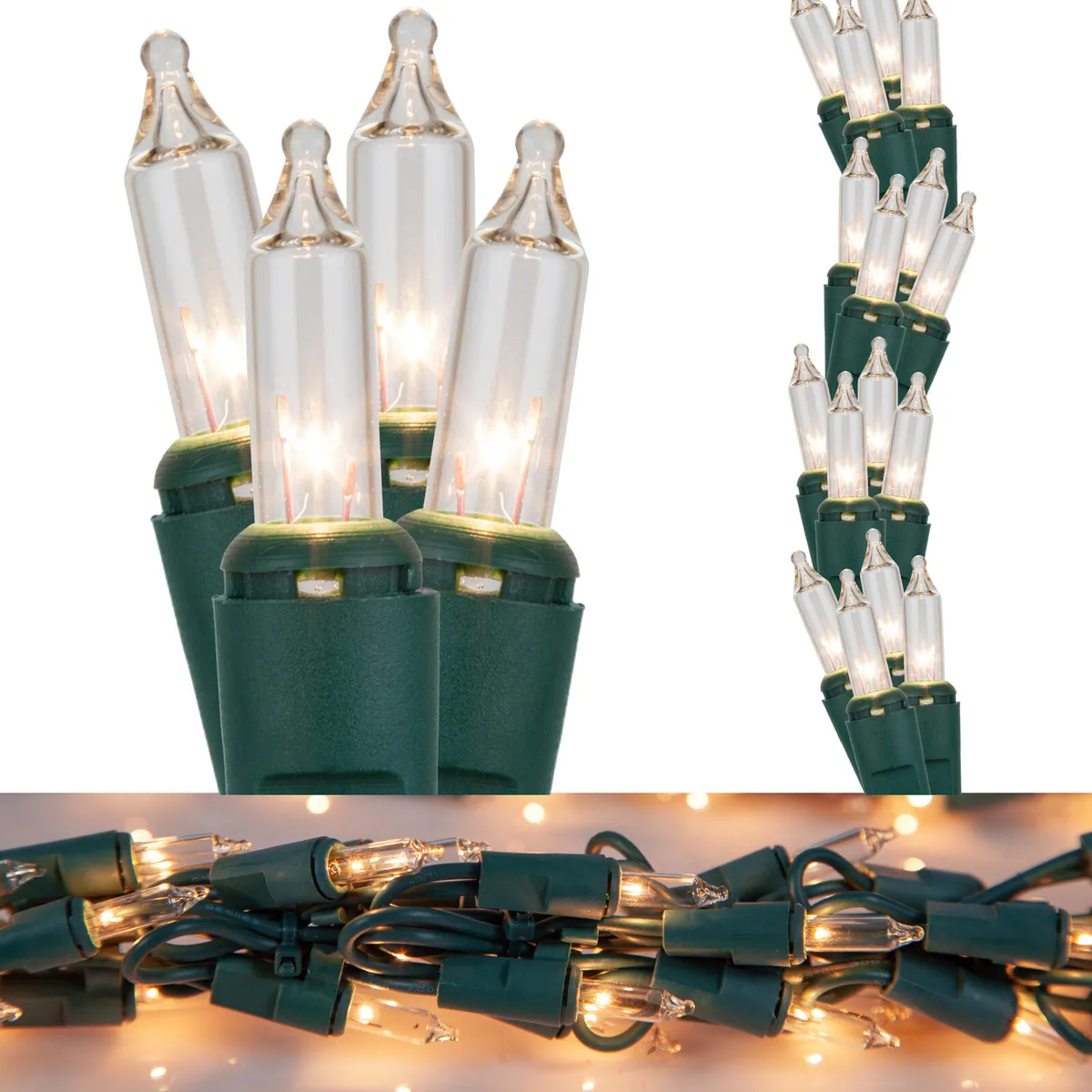 9' Garland Lights, 300 Clear Lamps, Green Wire - Wintergreen Lighting® 17905