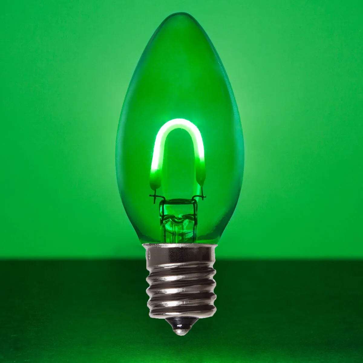 C9 Transparent Glass Green FlexFilament® LED Bulbs, Box of 5 - Wintergreen Lighting® 75750