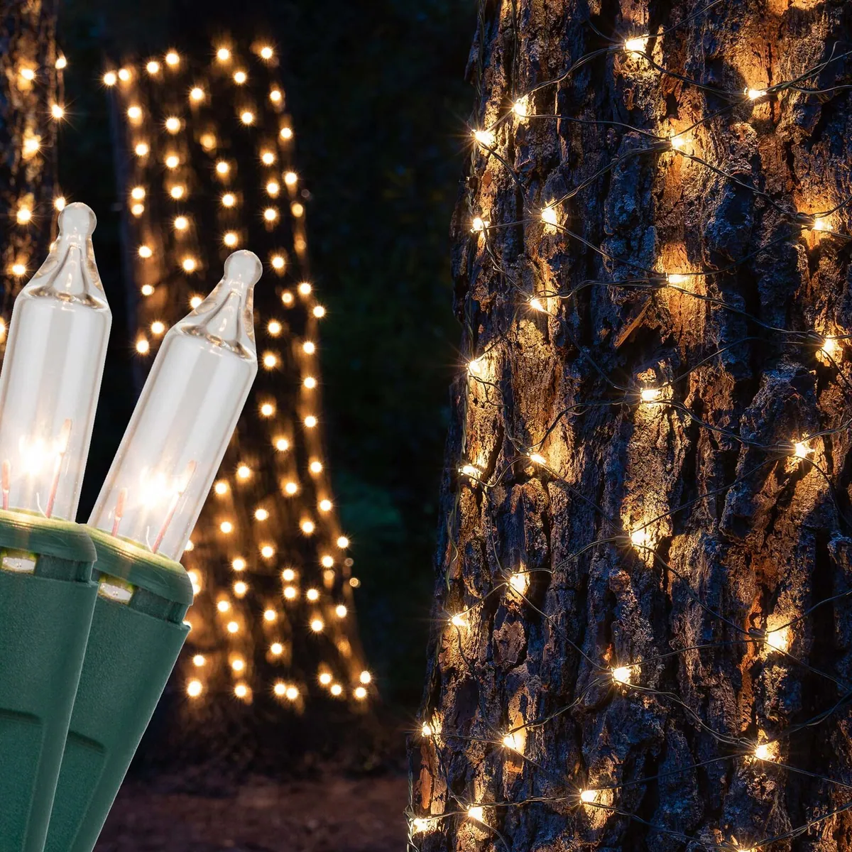2' x 8' Mini Clear Mini Christmas Trunk Wrap Lights, 100 Lights on Green Wire - Kringle Traditions® 15256