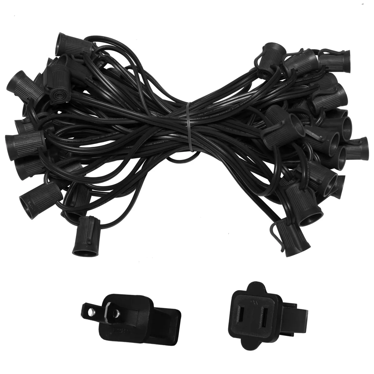 E17 - Intermediate Light Stringer, Black Wire — 50 ft, 50 sockets, 12 in spacing, SPT1W - Wintergreen Lighting® 71454