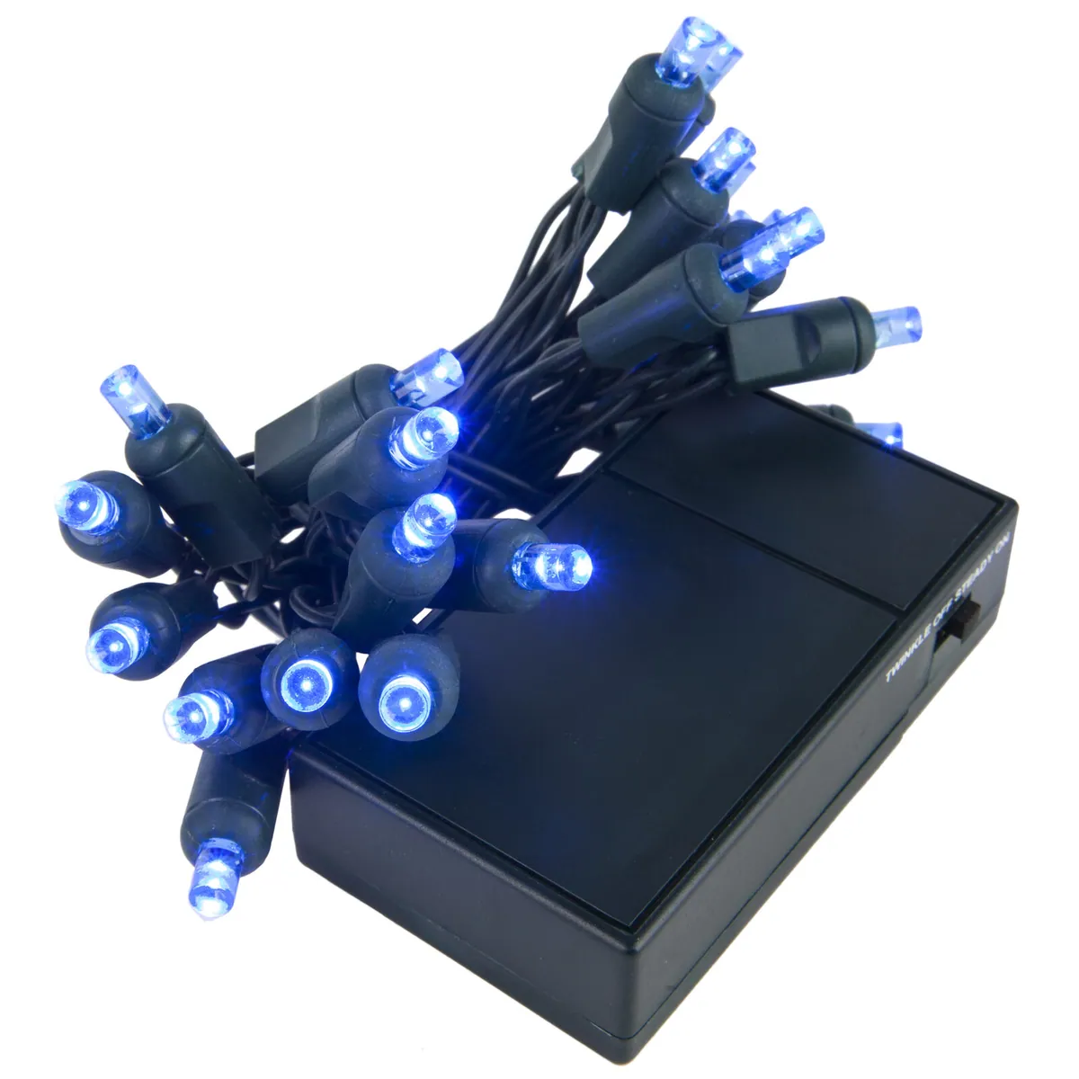 Blue Battery Operated 5mm LED Lights, Green Wire - Wintergreen Lighting® 19258