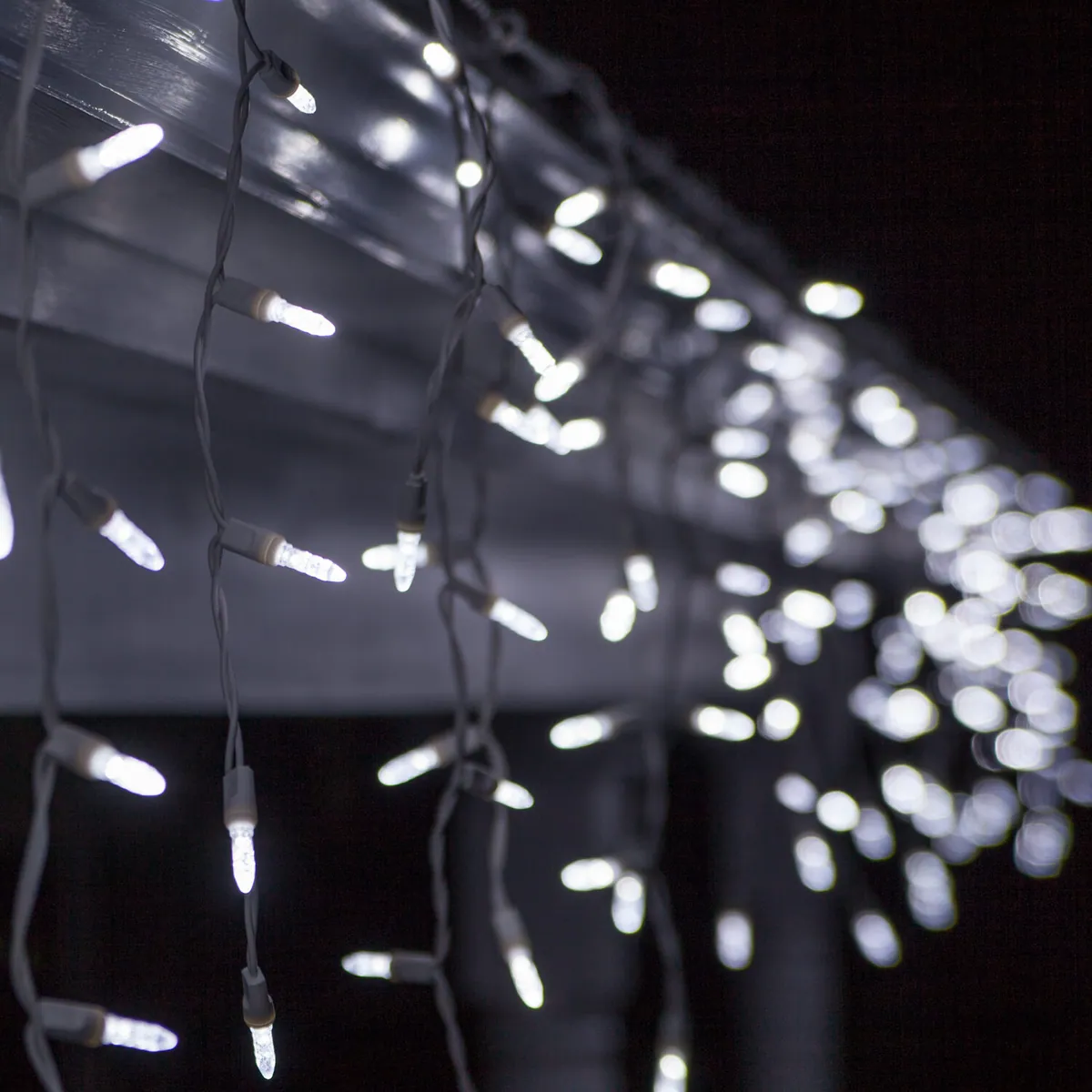 Cool White M5 LED Icicle Lights on White Wire - Wintergreen Lighting® 85428