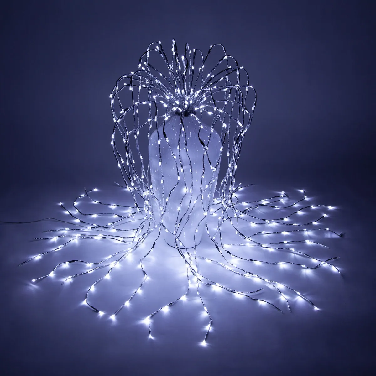 36" Silver Lighted Willow Falling Branches, Cool White LED Twinkle — 79 in, 736 Lights - Wintergreen Lighting® 76589