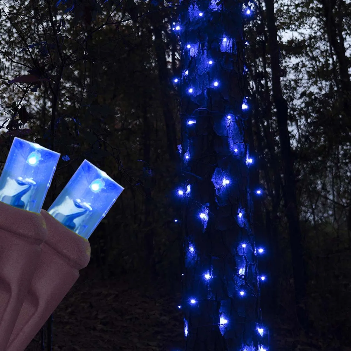 Blue StretchNet Pro® 5mm LED Trunk Wrap Lights on Brown Wire - Wintergreen Lighting® 81112