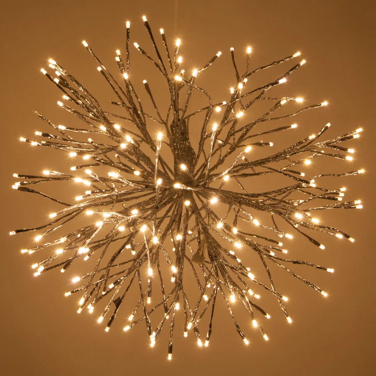 12" Silver Starburst Lighted Branches, Warm White LED Twinkle — 24 in, 200 Lights - Wintergreen Lighting® 81702