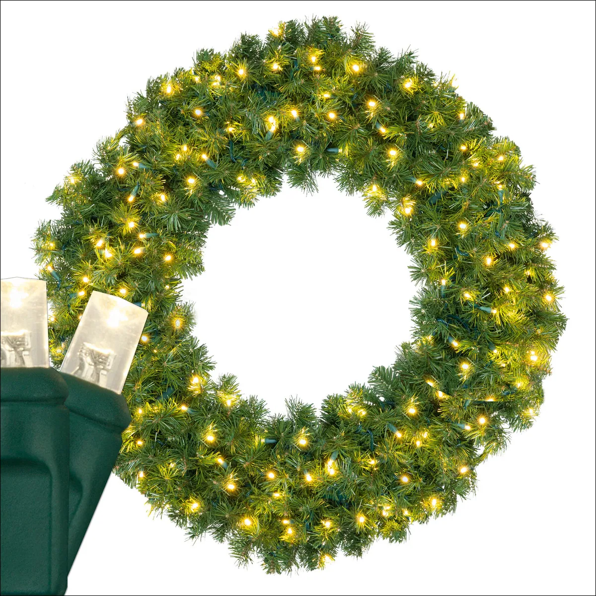 36" Commercial Olympia Pine Prelit LED Wreath, 150 Warm White LED 5mm Lights - Red Sleigh® 74854