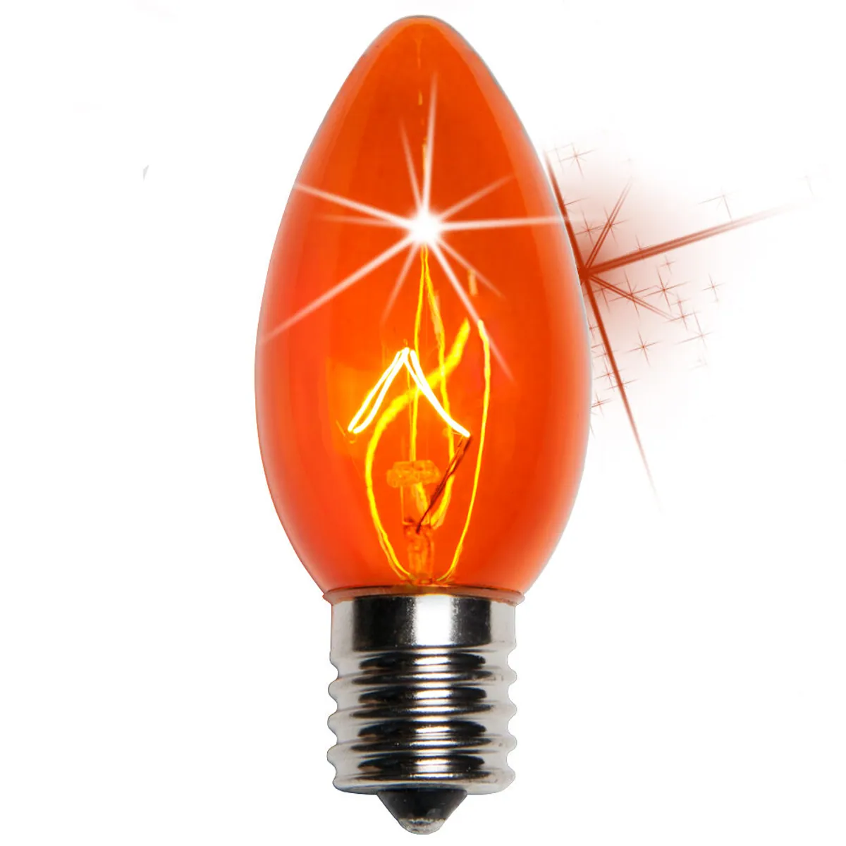 C9 Twinkle Amber / Orange Triple Dipped Transparent Bulbs, Box of 25 - Wintergreen Lighting® 15148
