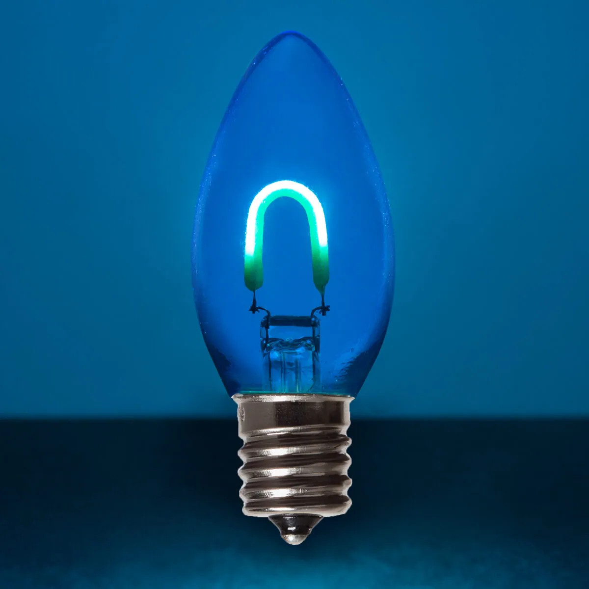 C9 Transparent Glass Blue FlexFilament® LED Bulbs, Box of 5 - Wintergreen Lighting® 75749