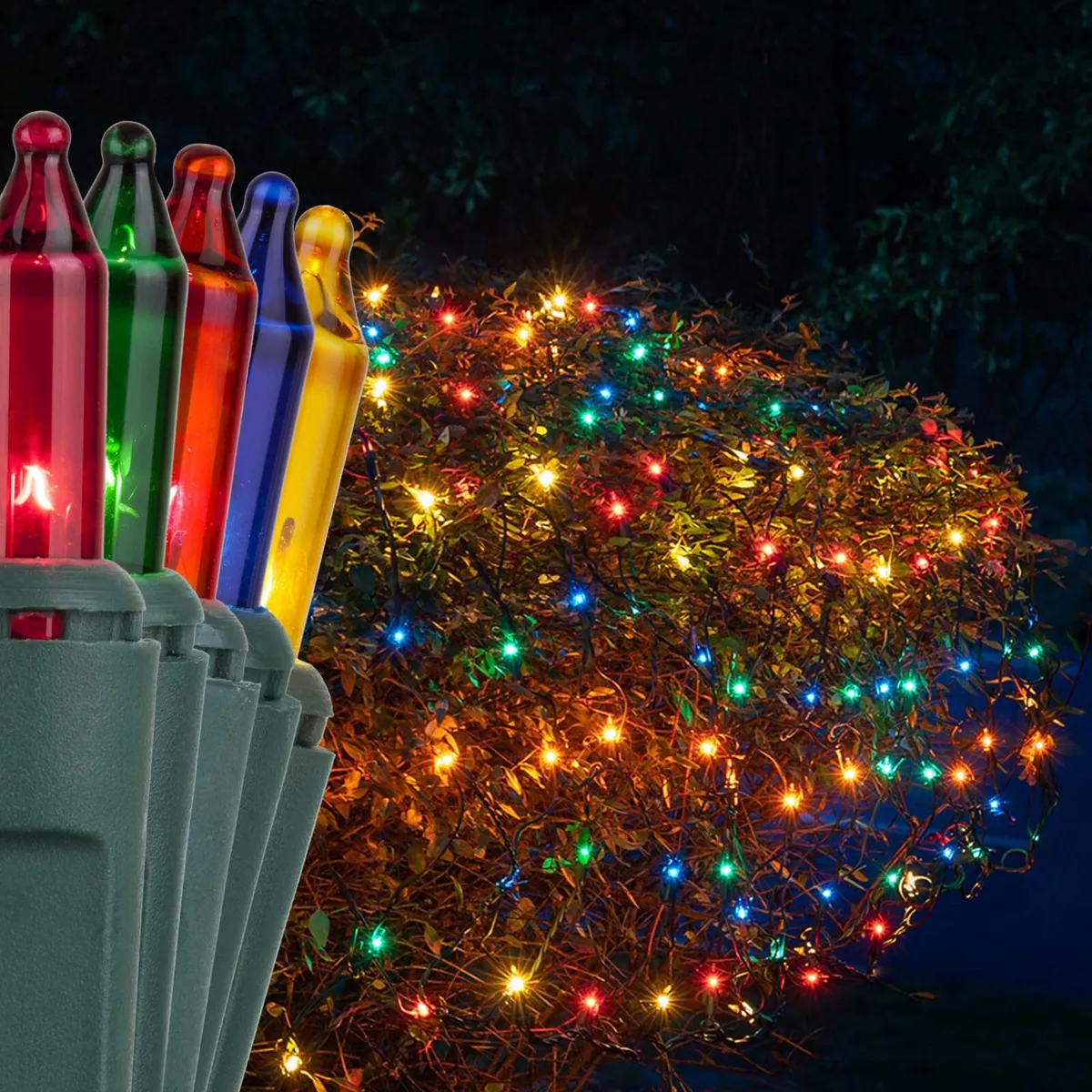Multicolor with Amber Mini Christmas Net Lights on Green Wire - Kringle Traditions® 69009