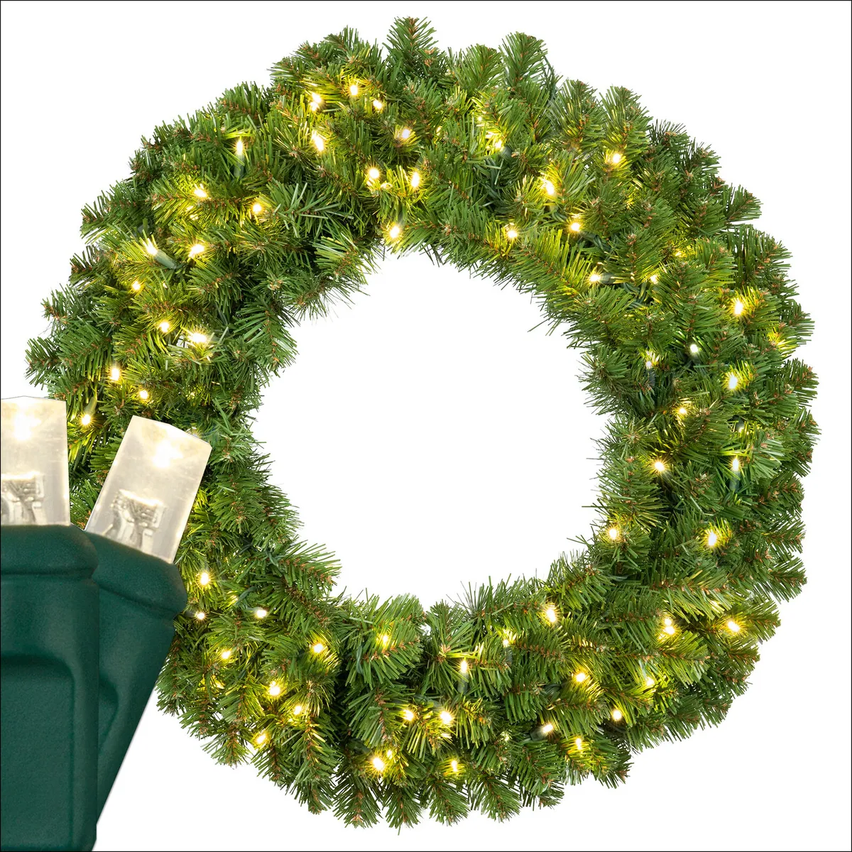 Sequoia Fir Prelit Commercial LED Holiday Wreath, Warm White Lights — 30 in, 100 Lights - Red Sleigh® 85501