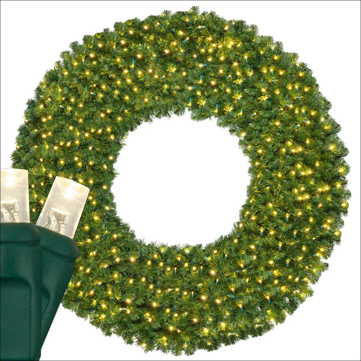 Olympia Pine Prelit Commercial LED Holiday Wreath, Warm White Lights — 72 in, 600 Lights - Red Sleigh® 80986