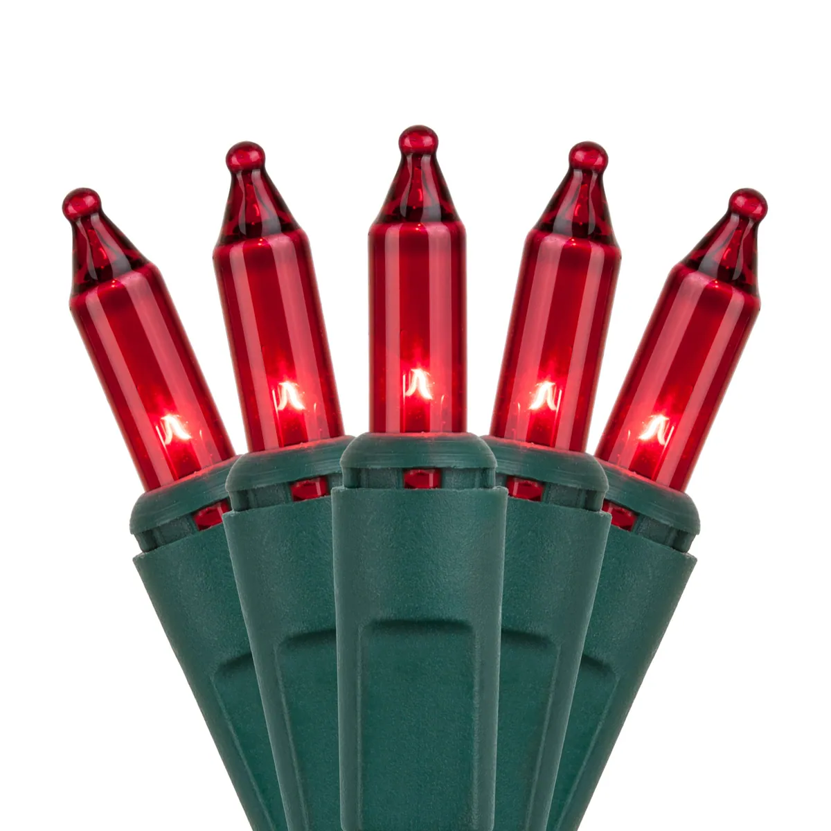 50 Red Mini Lights, Green Wire, 6" Spacing - Kringle Traditions® 15197