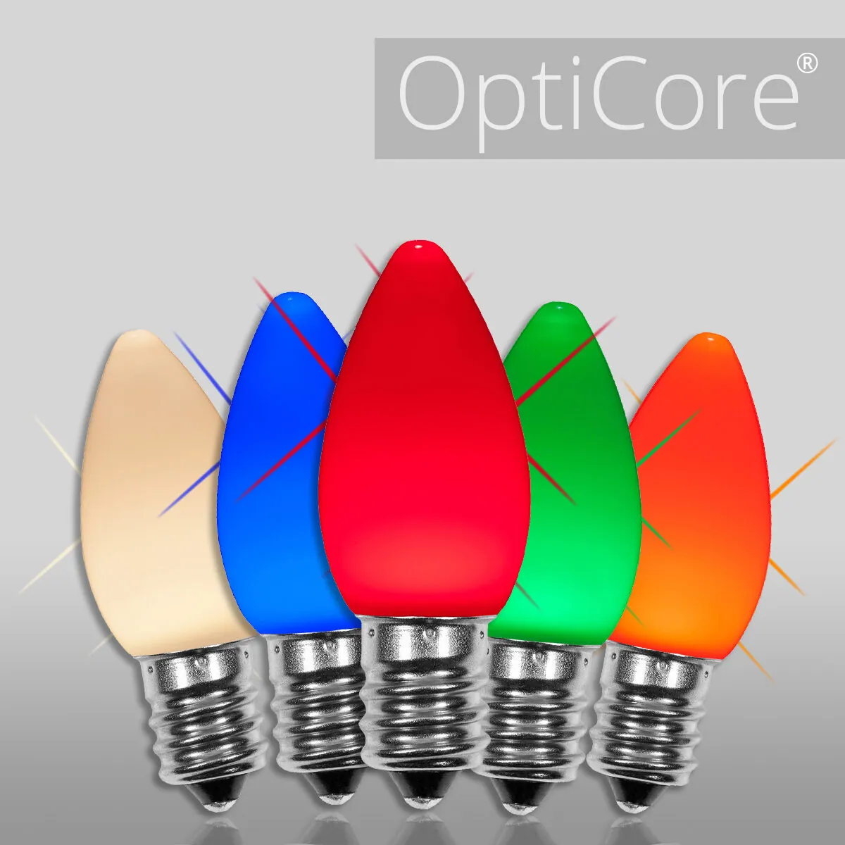 C7 Twinkle Opaque Multicolor OptiCore® LED Bulbs, Box of 25 - Wintergreen Lighting® 83632