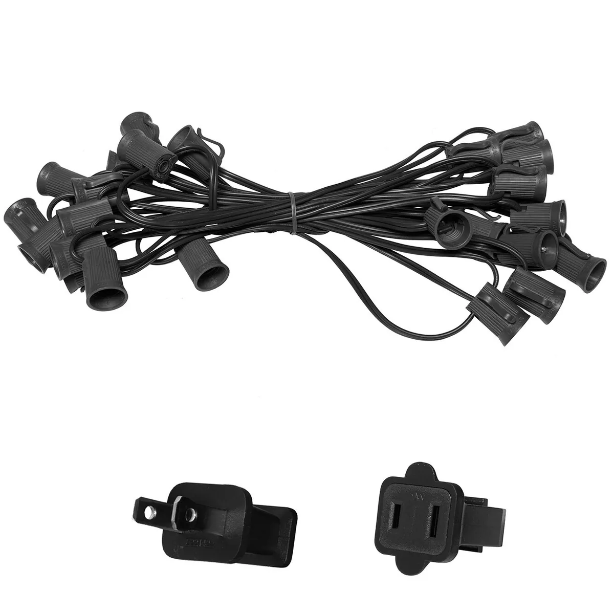 E17 - Intermediate Light Stringer, Black Wire — 25 ft, 25 sockets, 12 in spacing, SPT1W - Wintergreen Lighting® 71450