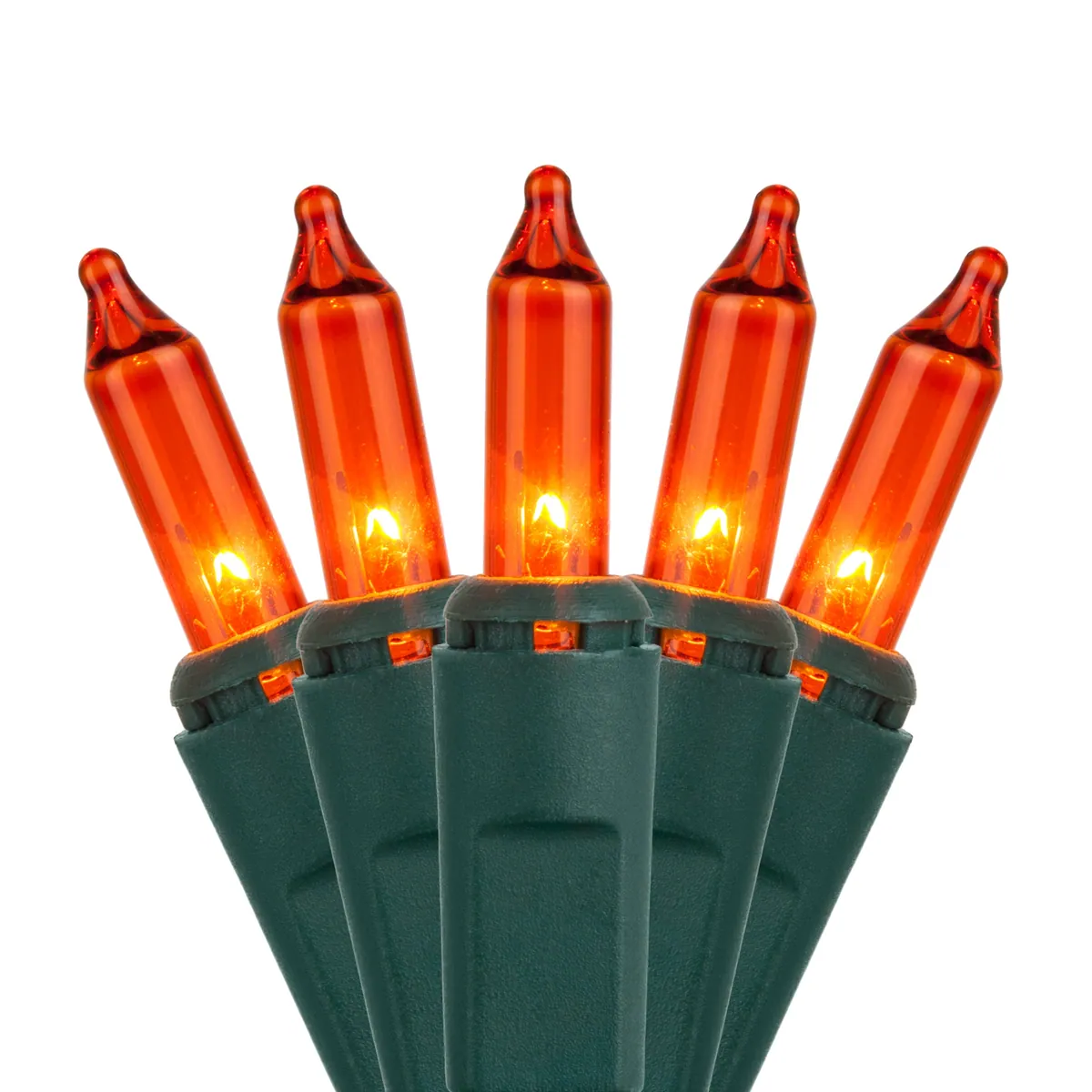 50 Amber / Orange Mini Lights, Green Wire, 4" Spacing - Kringle Traditions® 21273