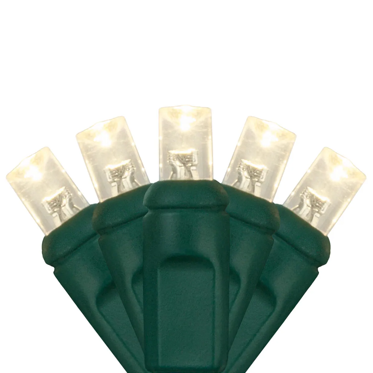 15 5mm Warm White LED Christmas Lights, Green Wire, 4" Spacing - Wintergreen Lighting® 85234