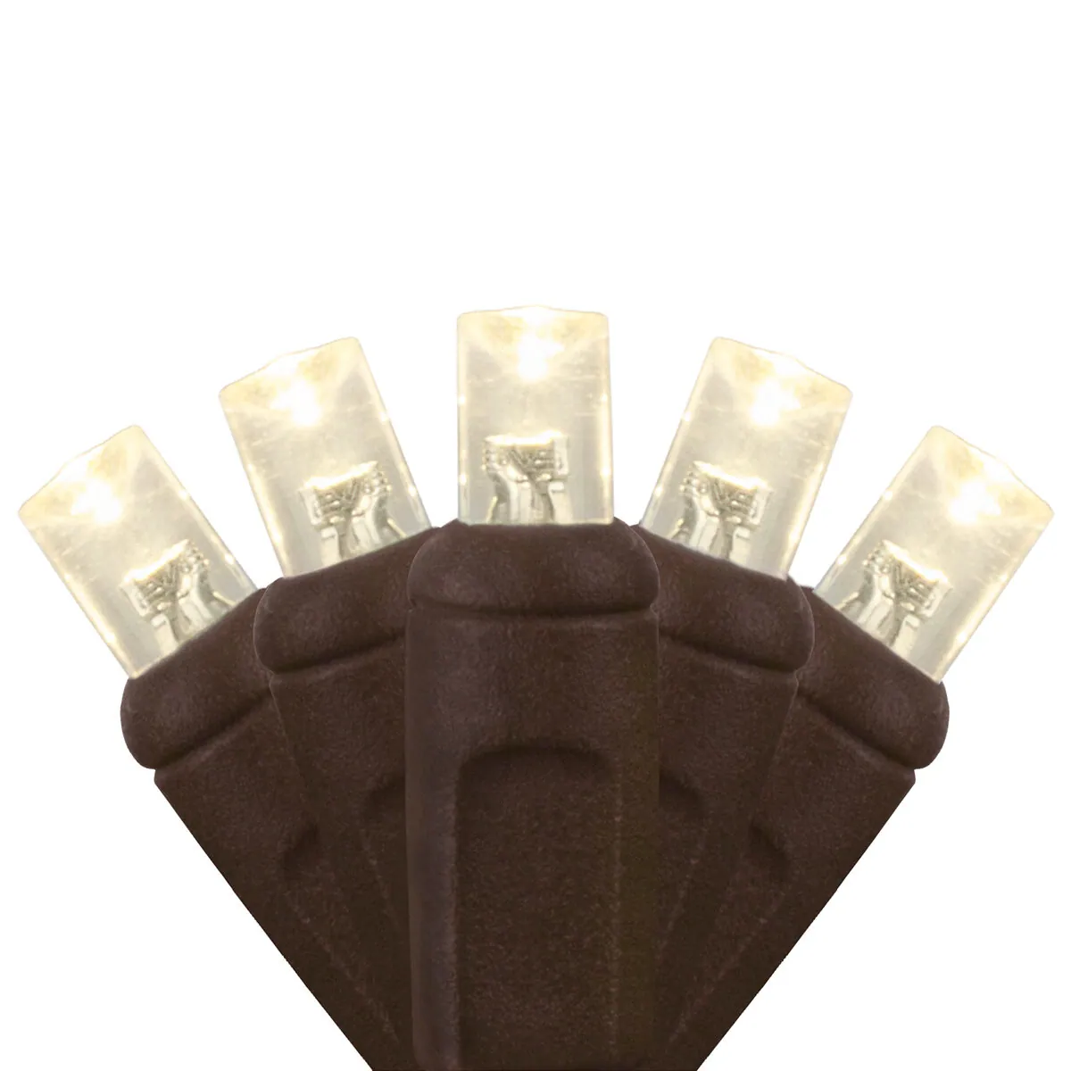 50 5mm Warm White LED Christmas Lights, Brown Wire, 6" Spacing - Wintergreen Lighting® 83901