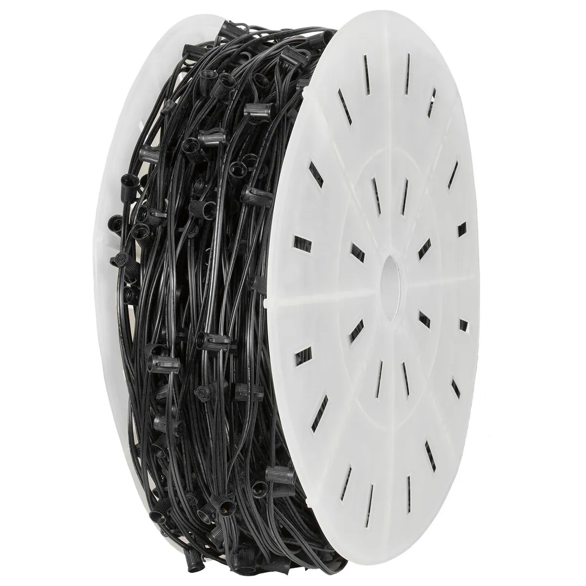 E17 - Intermediate Light Spool, Black Wire — 500 ft, 250 sockets, 24 in spacing, SPT2W - Wintergreen Lighting® 78568