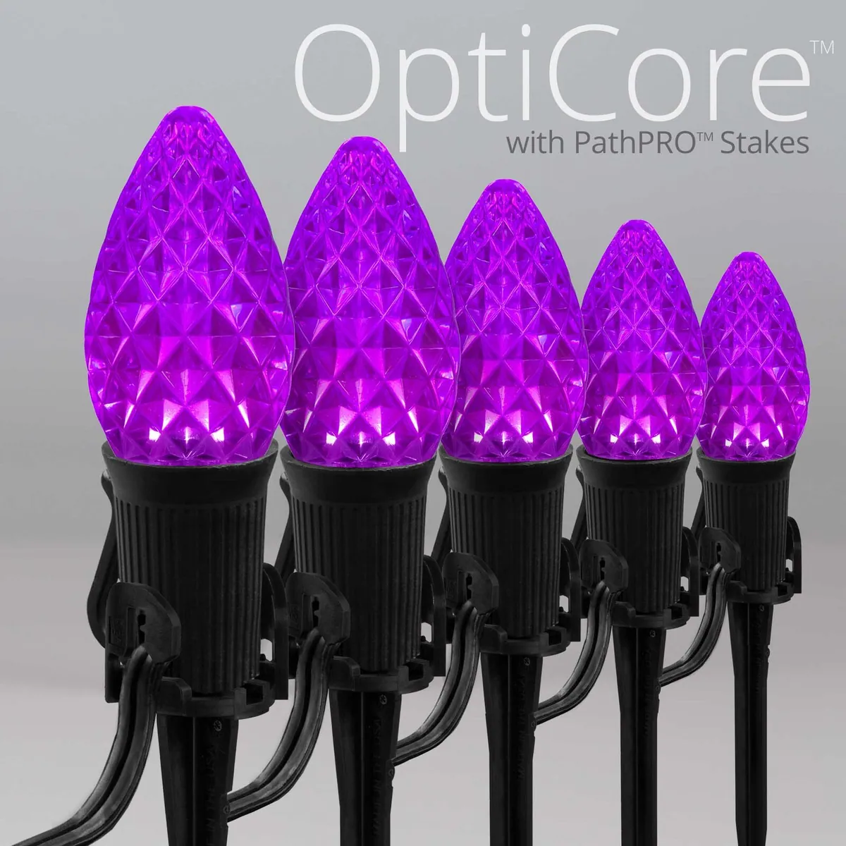 C7 Purple OptiCore® Halloween Pathway Lights, 5" PathPRO TM Stakes - Wintergreen Lighting® 87677