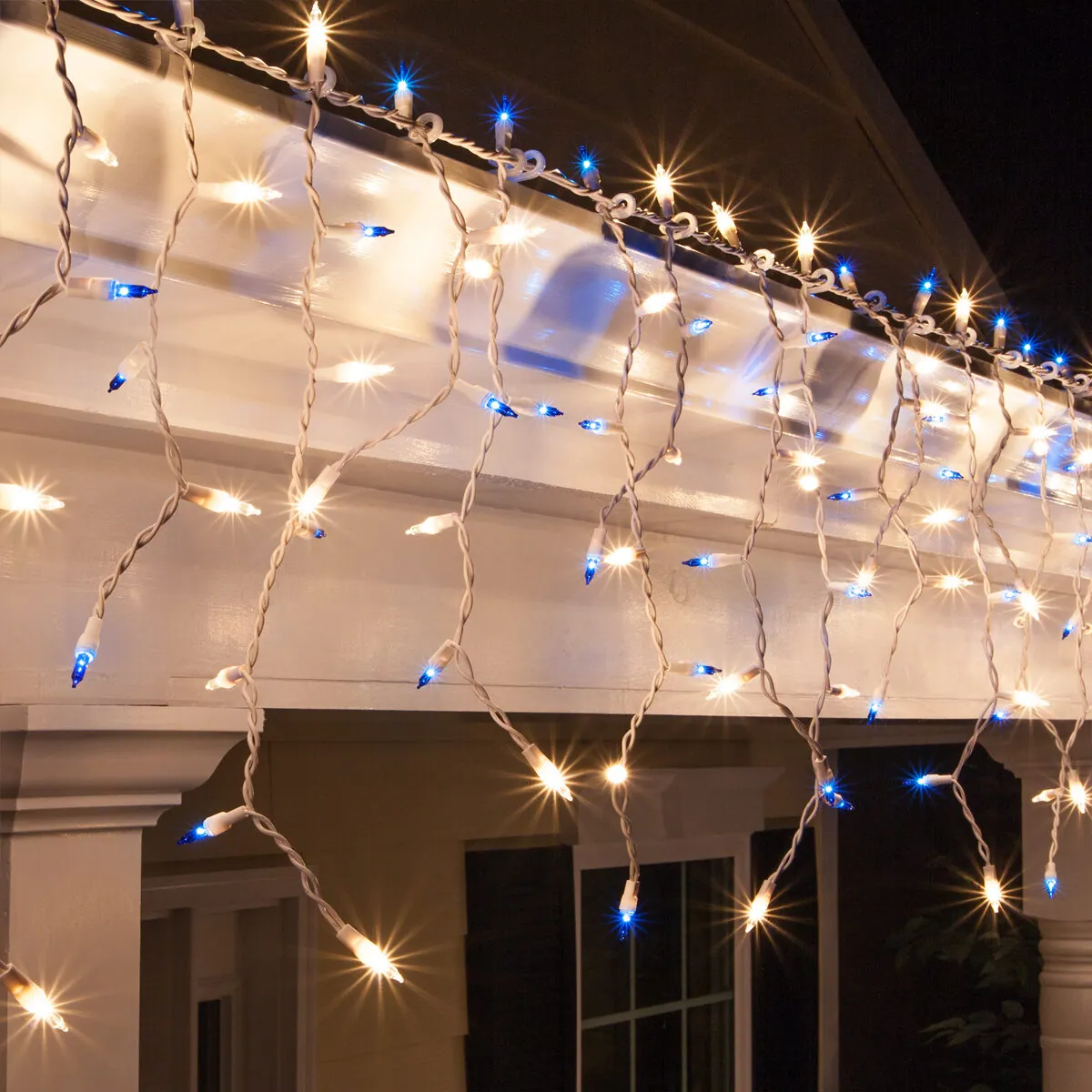 Blue, Clear Mini Icicle Lights on White Wire - Kringle Traditions® 15233