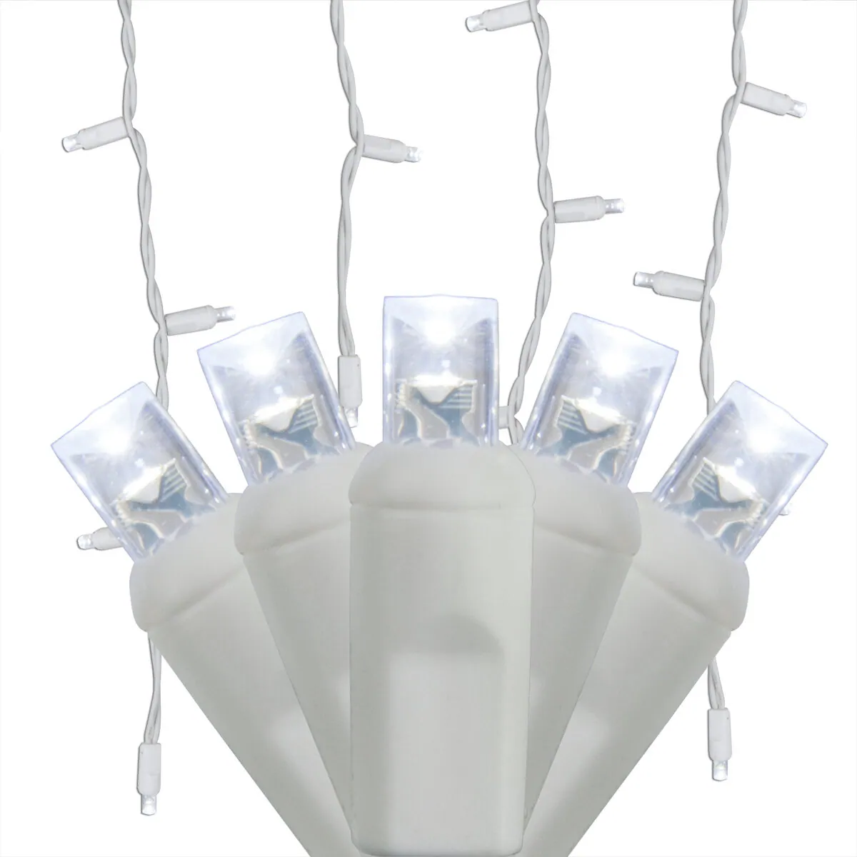 Cool White 5mm LED Icicle Lights on White Wire - Wintergreen Lighting® 85715