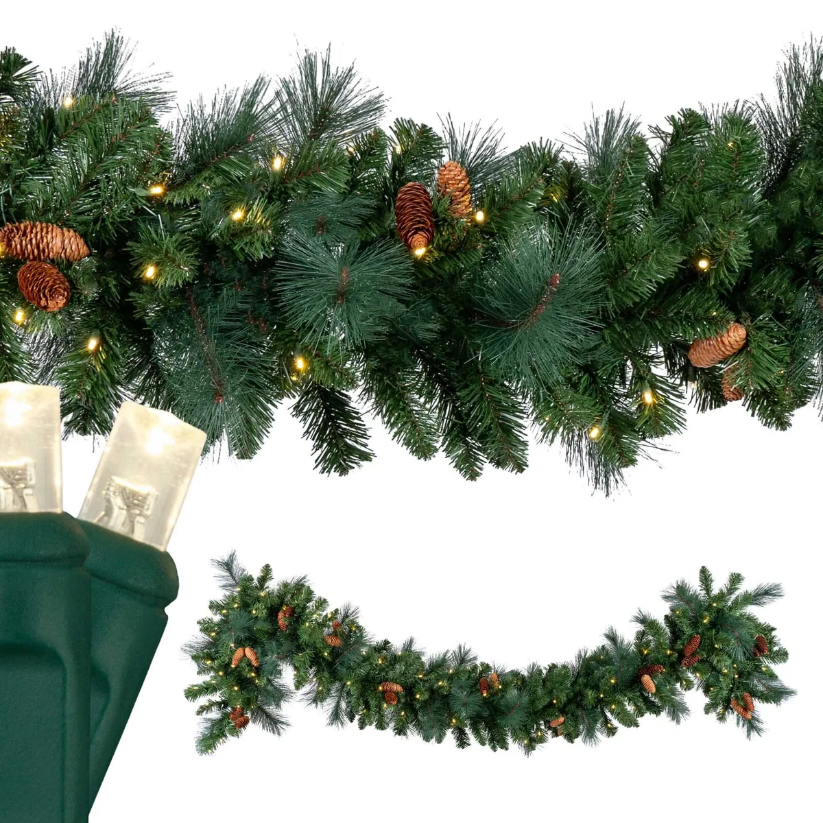 Mixed Noble Prelit Commercial LED Holiday Garland, Warm White Lights - Red Sleigh® 85785