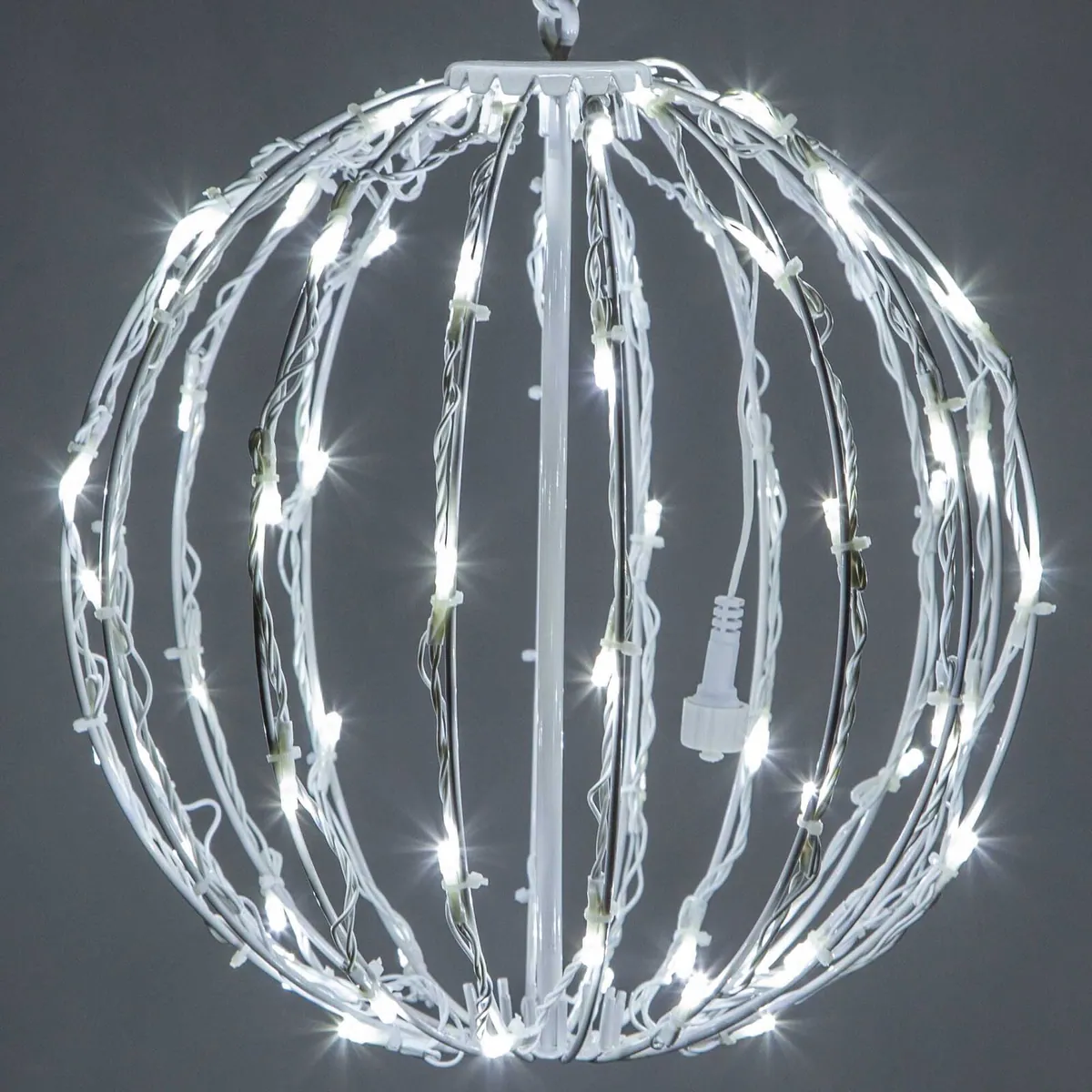 Cool White LED Light Ball, Fold Flat White Frame — 12 Inches - Wintergreen Lighting® 83534