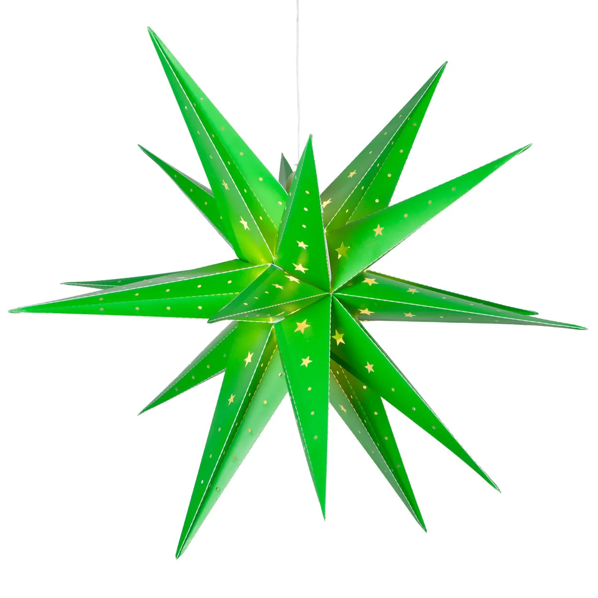 Green Aurora SuperstarTM Moravian Star Light, Fold-Flat, LED Lights, Outdoor Rated — 24 in - Wintergreen Lighting® 80489